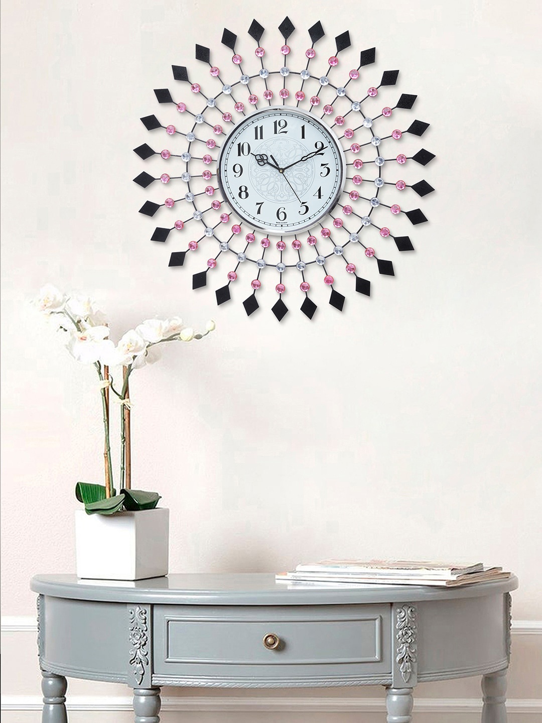 

eCraftIndia Pink & White Embellished Floral Analogue Contemporary Wall Clock