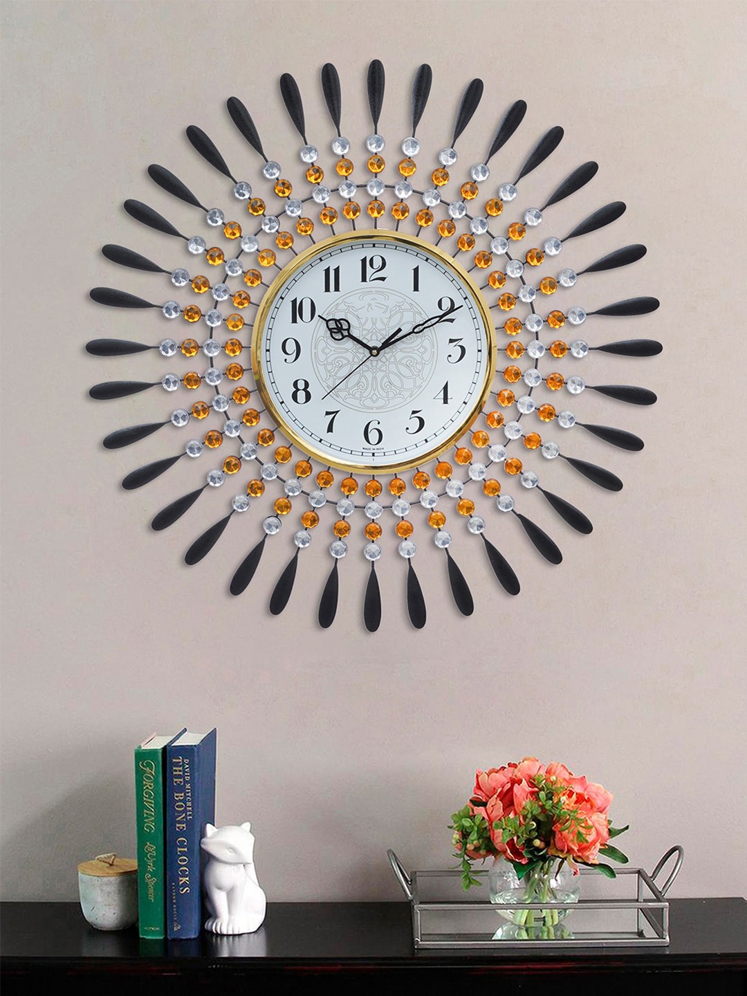 

eCraftIndia Yellow & Black Embellished Floral Analogue Contemporary Wall Clock