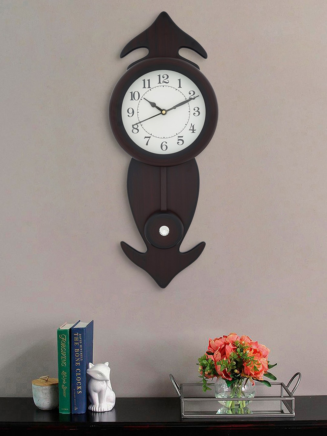 

eCraftIndia Red & White Wooden Pendulum Analogue Traditional Wall Clock