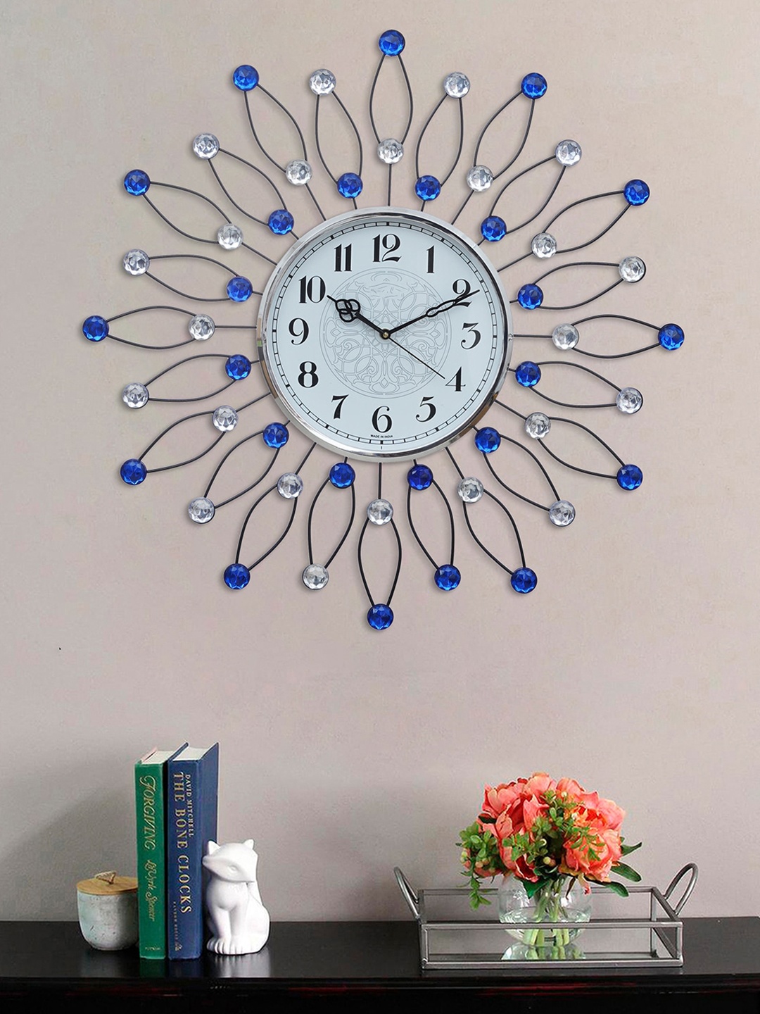 

eCraftIndia Blue & White Embellished Floral Analogue Contemporary Wall Clock