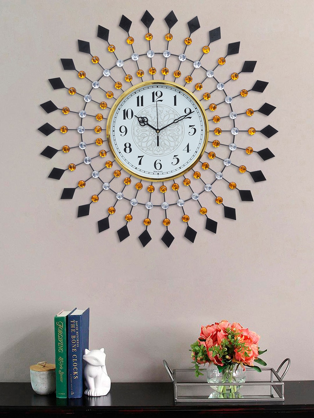 

eCraftIndia Yellow & White Embellished Contemporary Wall Clock