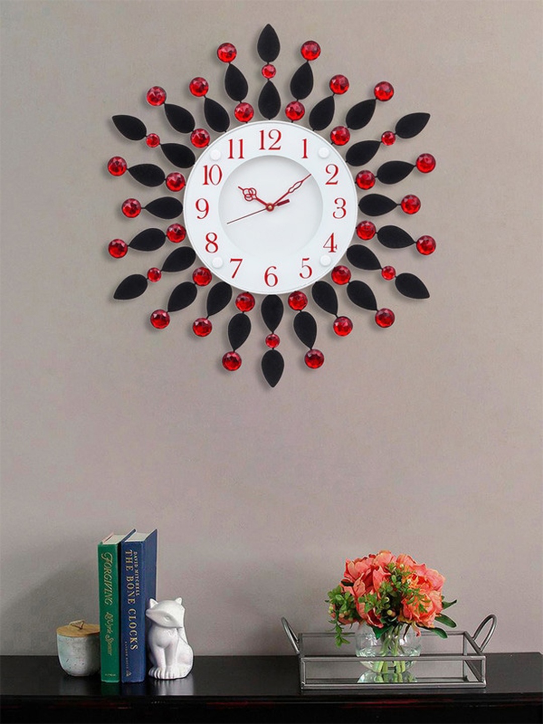 

eCraftIndia Red & Black Embellished Floral Analogue Contemporary Wall Clock