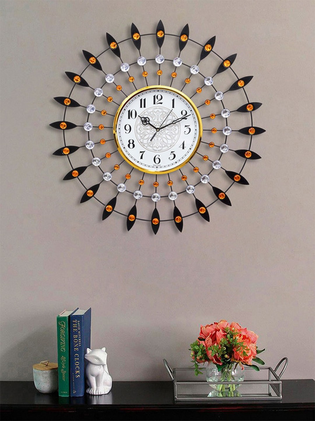 

eCraftIndia Yellow & Black Embellished Round Analogue Contemporary Wall Clock