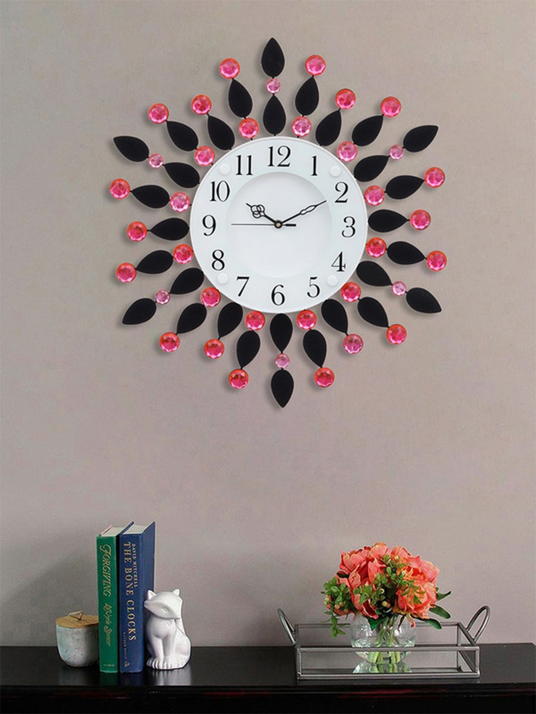 

eCraftIndia Pink & White Embellished Analogue Floral Contemporary Wall Clock
