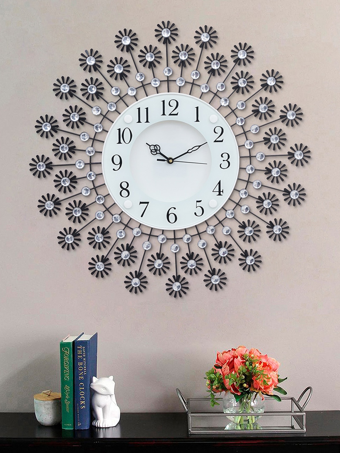 

eCraftIndia Black & White Embellished Analogue Floral Contemporary Wall Clock