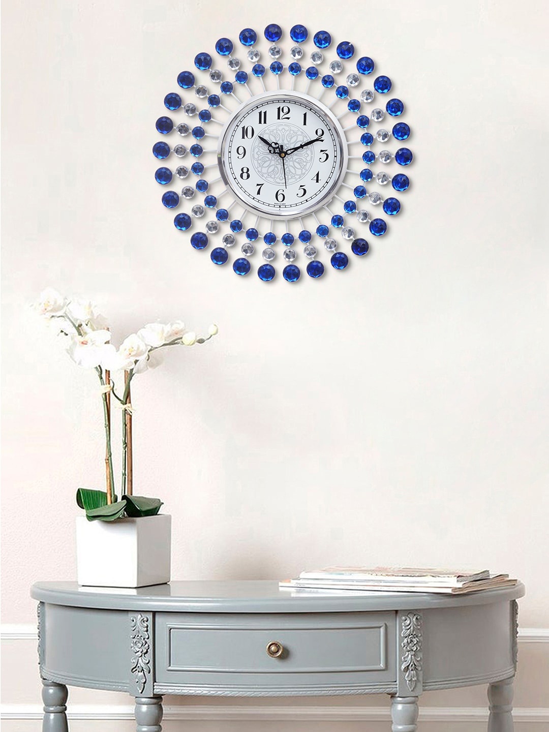 

eCraftIndia Blue & White Embellished Floral Analogue Contemporary Wall Clock