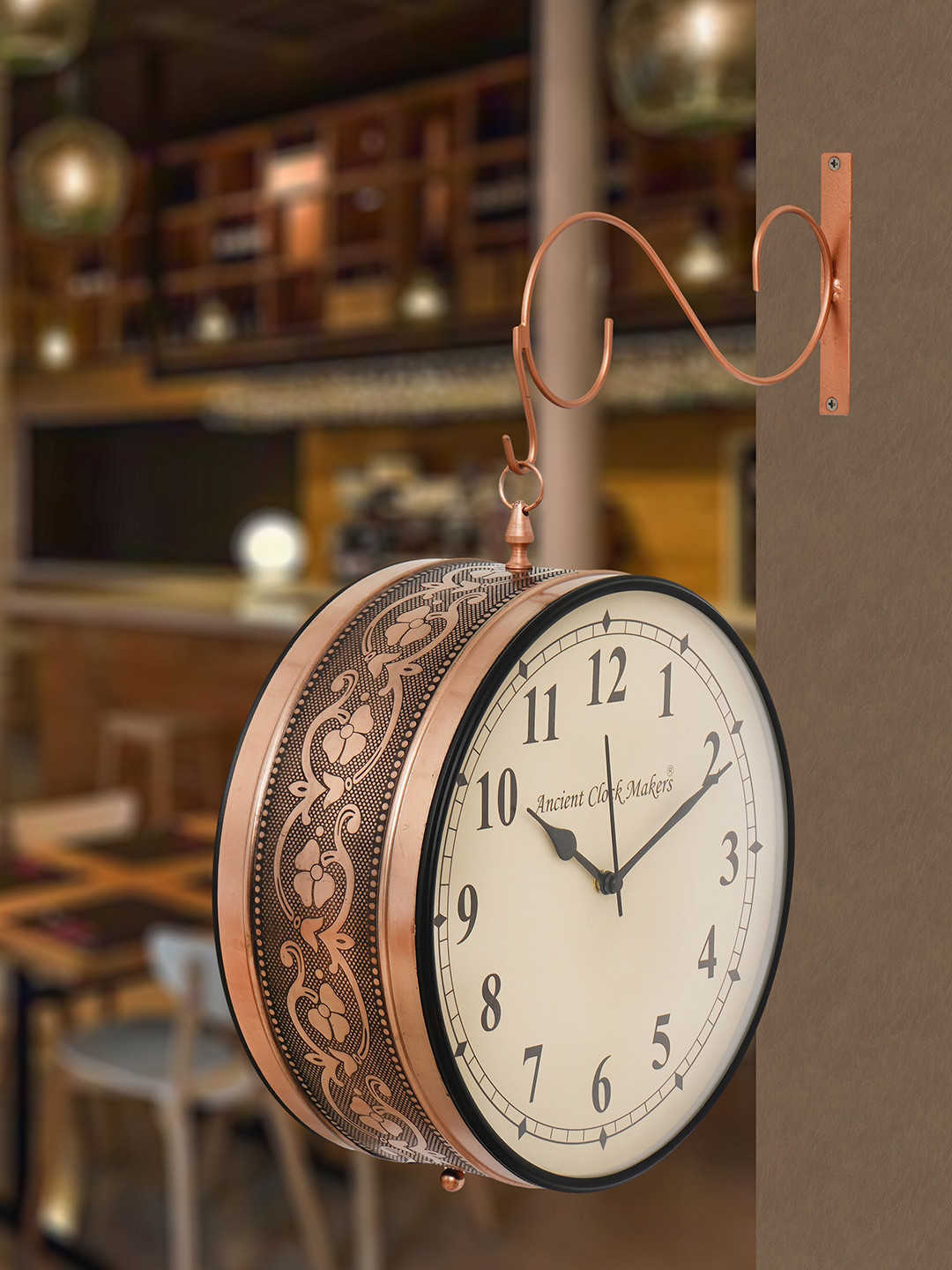 

eCraftIndia Copper-Toned & White Textured Analogue Vintage Wall Clock