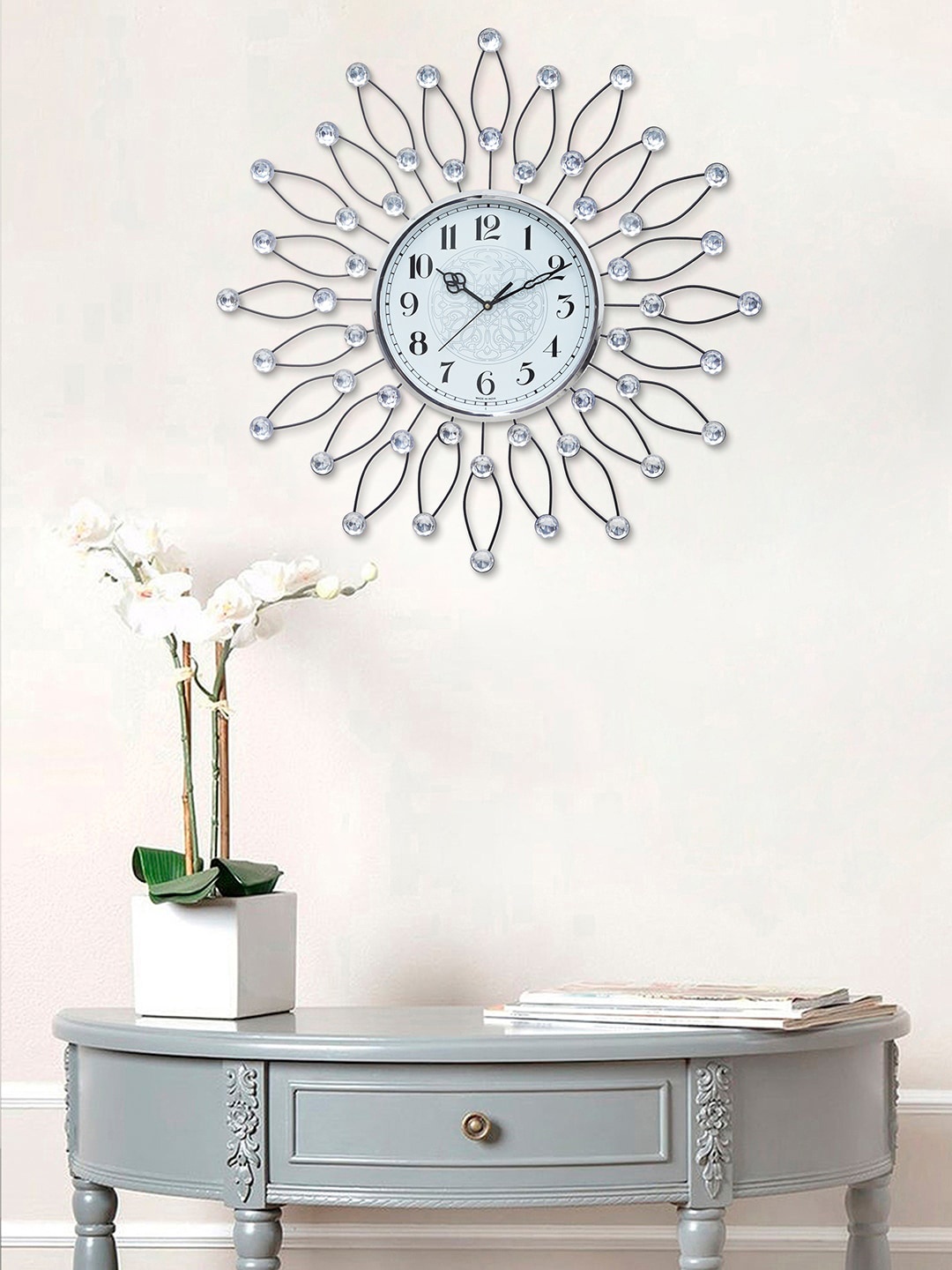 

eCraftIndia Black & White Embellished Analogue Floral Contemporary Wall Clock