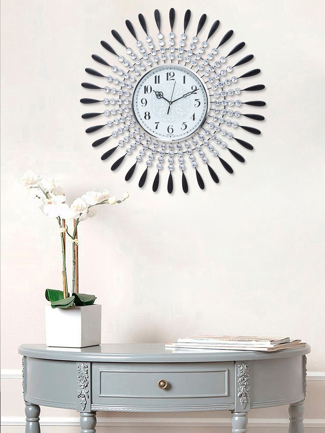 

eCraftIndia Black & White Embellished Floral Analogue Contemporary Wall Clock