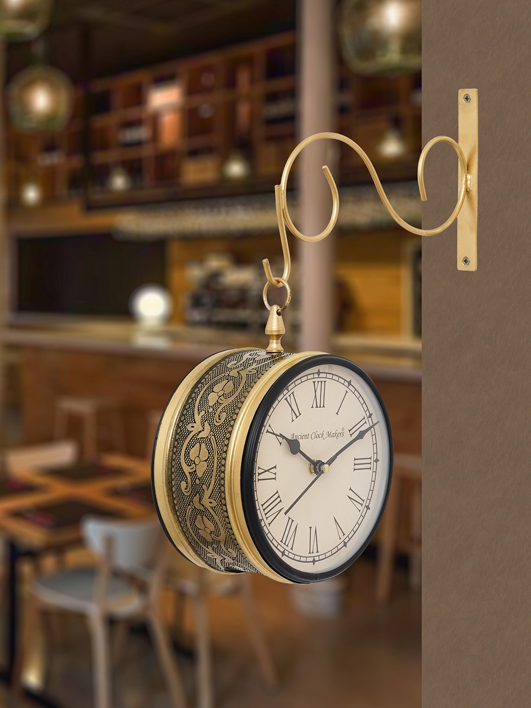 

eCraftIndia Gold-Toned & White Textured Analogue Vintage Wall Clock