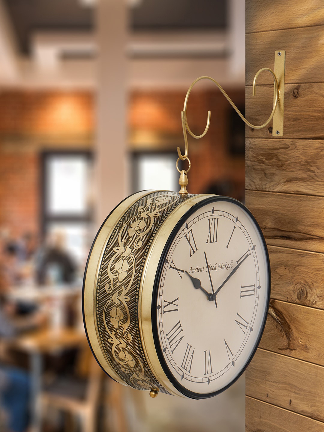 

eCraftIndia Gold-Toned & White Textured Analogue Vintage Wall Clock