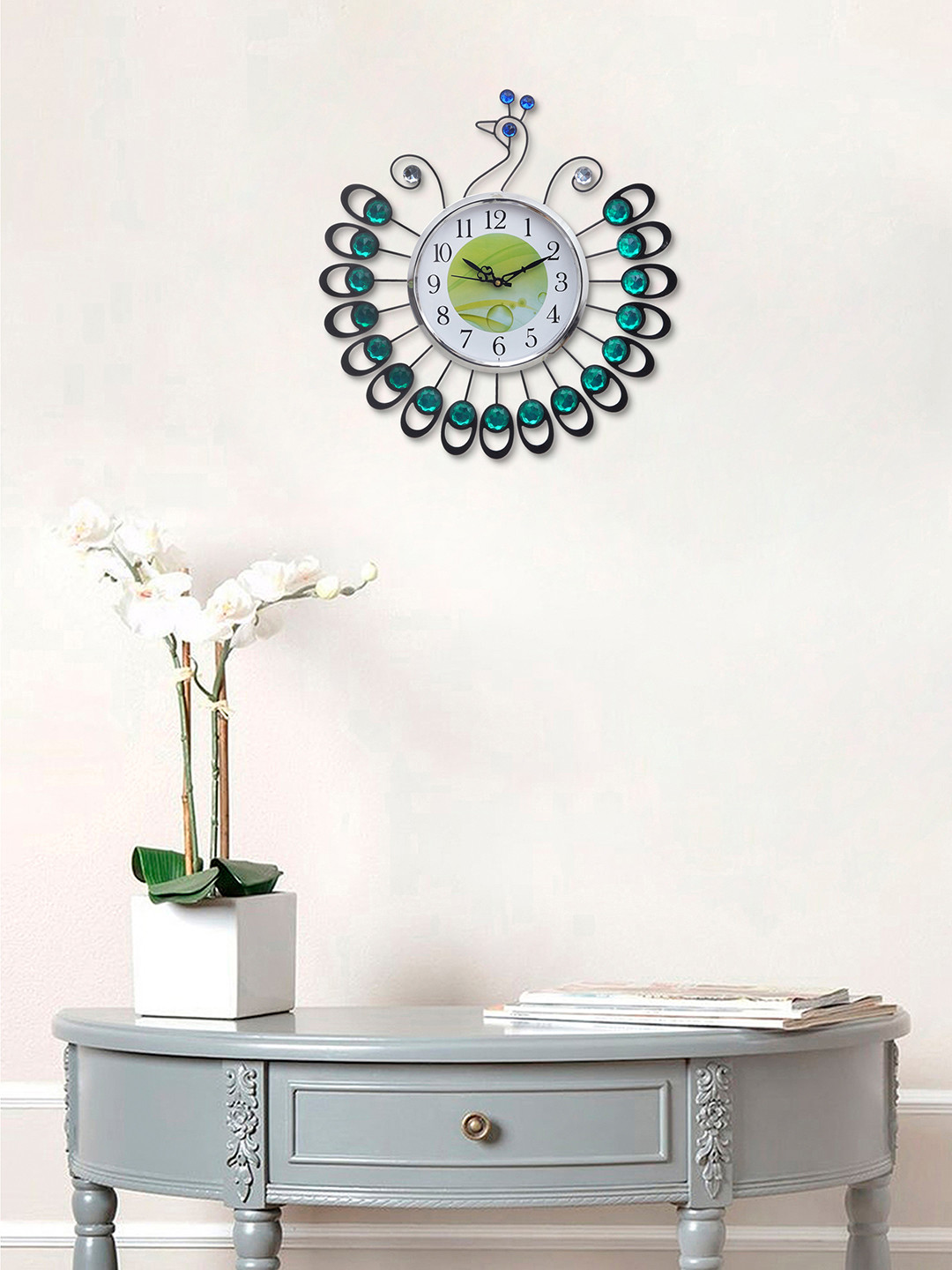 

eCraftIndia Green & White Embellished Analogue Contemporary Wall Clock