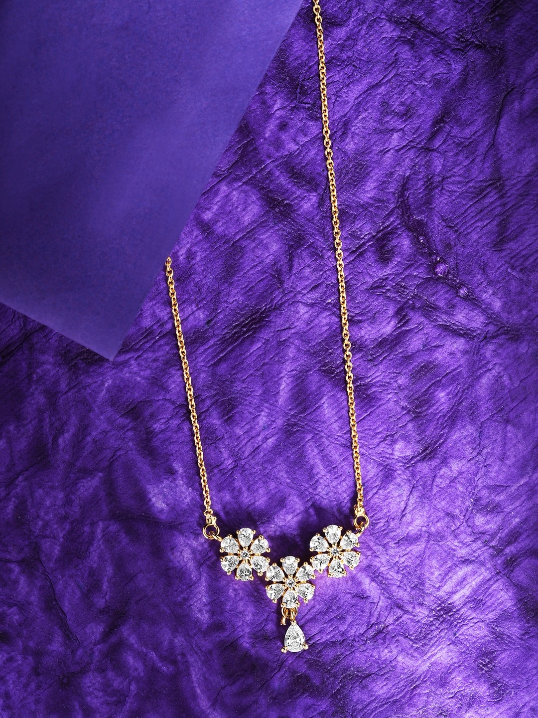

HOT AND BOLD Women Gold-Plated Cubic Zirconia Floral Necklace, White
