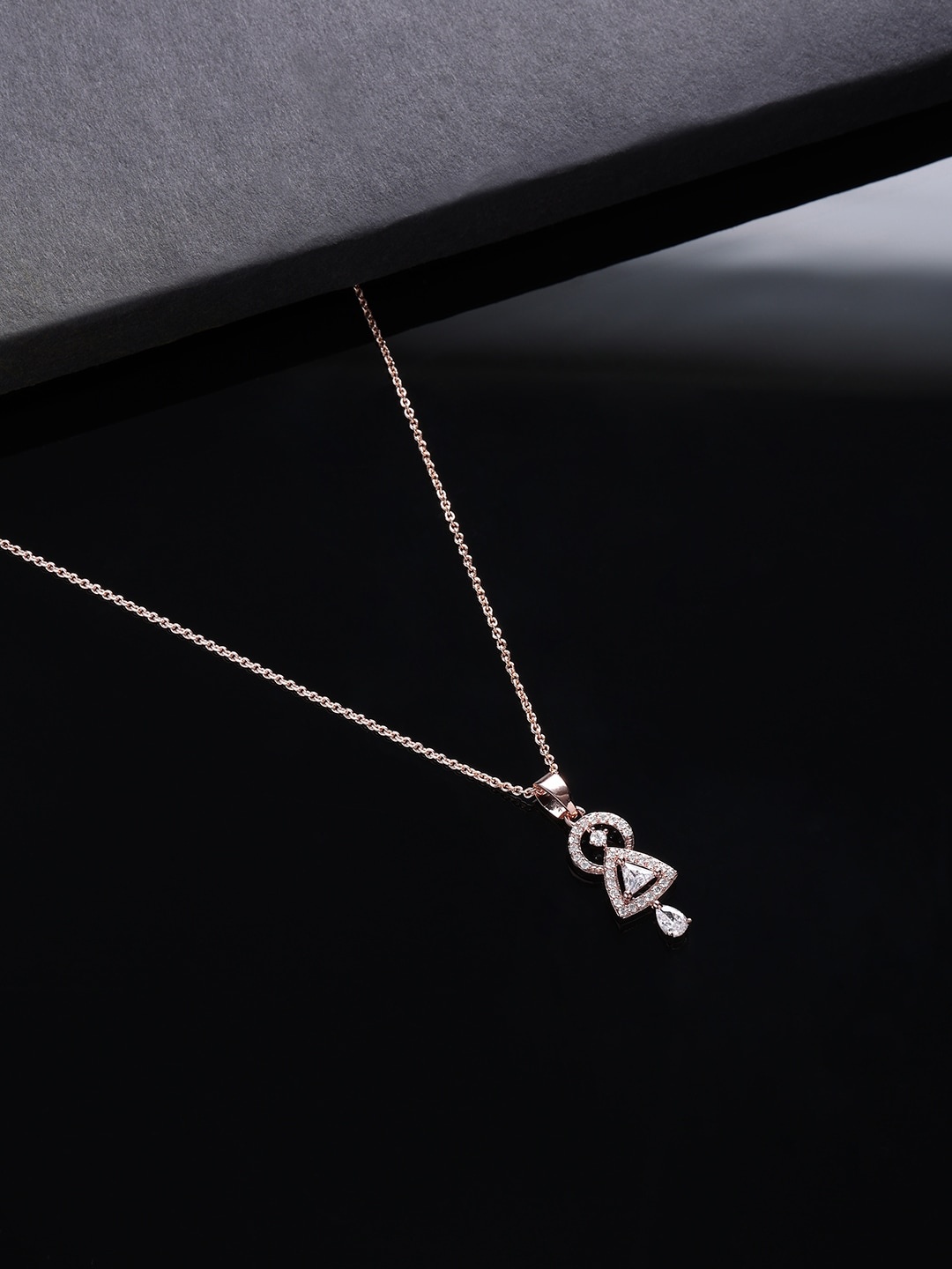 

HOT AND BOLD Women Rose Gold-Plated Cubic Zirconia Pendant Necklace, White