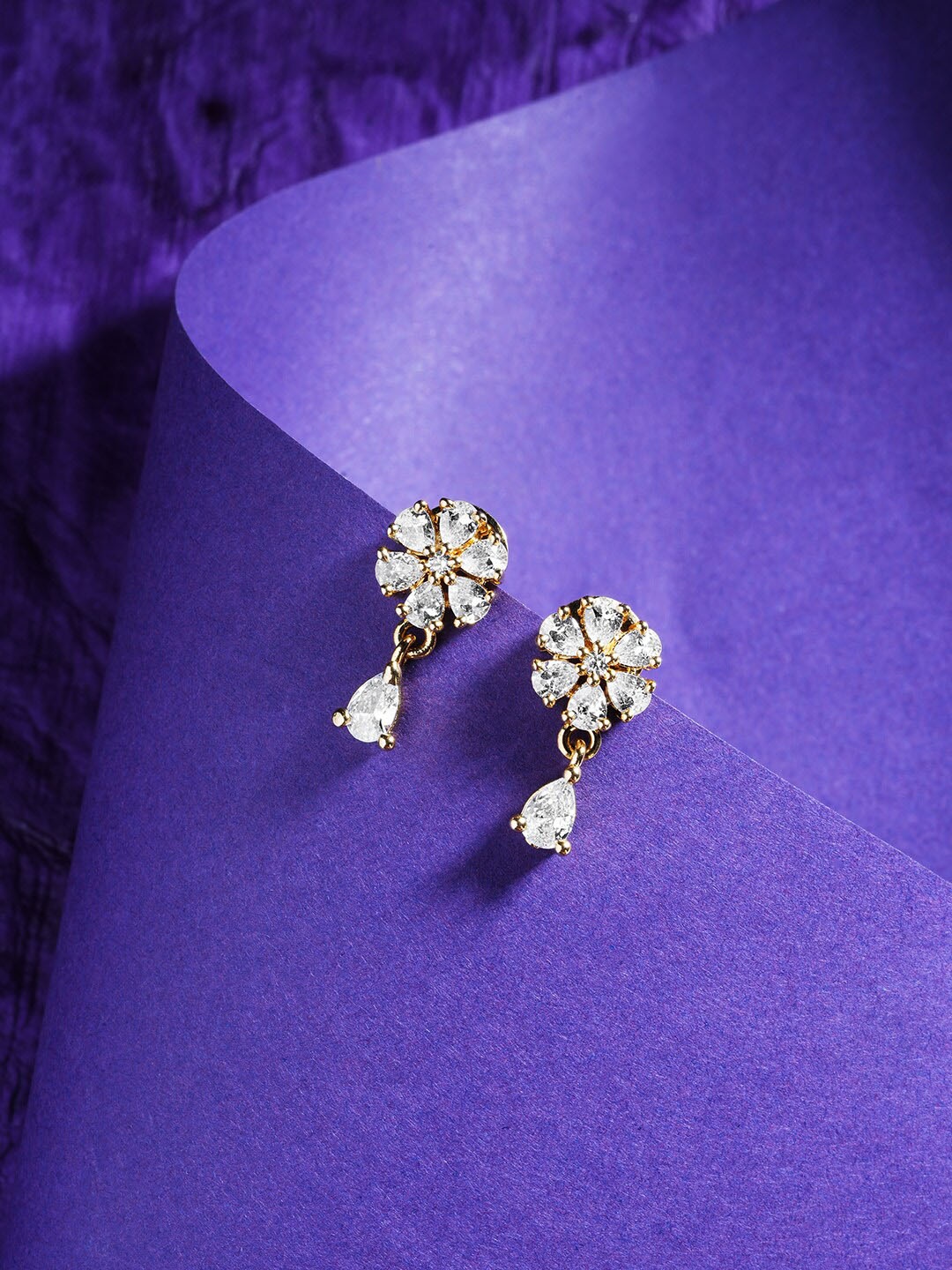 

HOT AND BOLD Gold-Plated Zircon Floral Drop Earrings, White