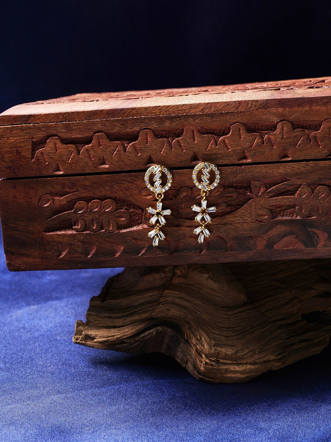 

HOT AND BOLD Gold-Plated Zircon Floral Drop Earrings, White