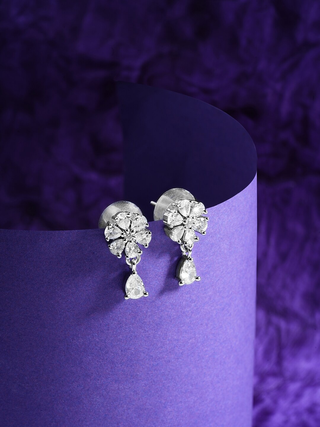 

HOT AND BOLD Silver-Plated Zircon Floral Drop Earrings, White