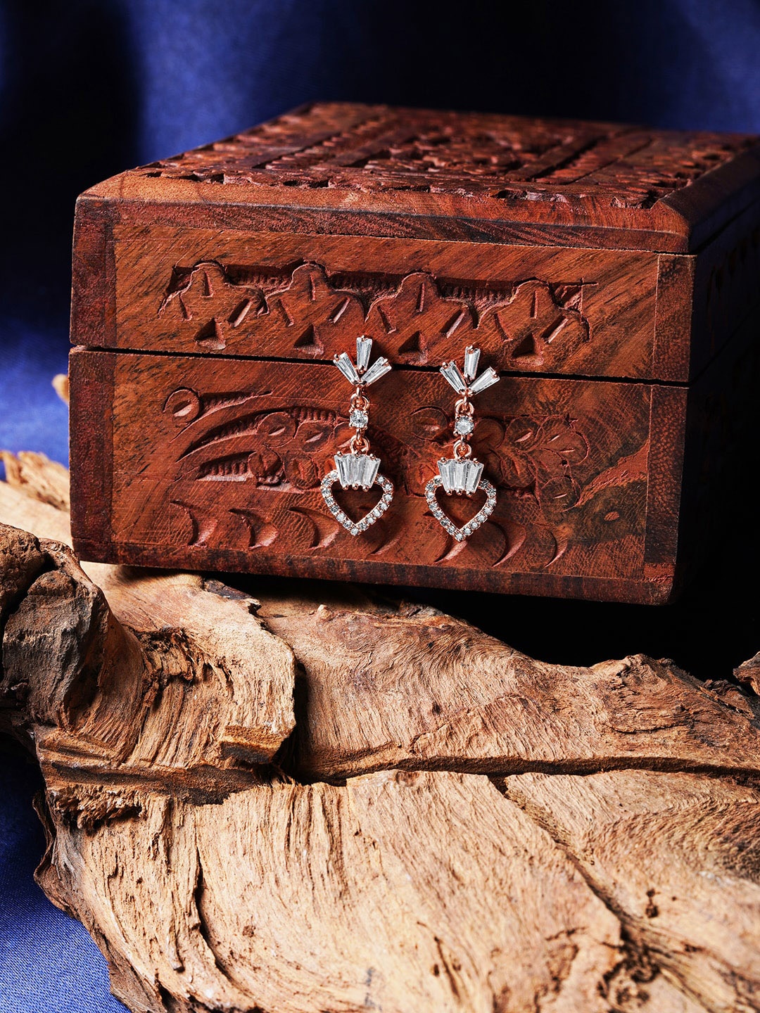 

HOT AND BOLD Rose Gold-Plated Stone Studded Classic Drop Earrings, White
