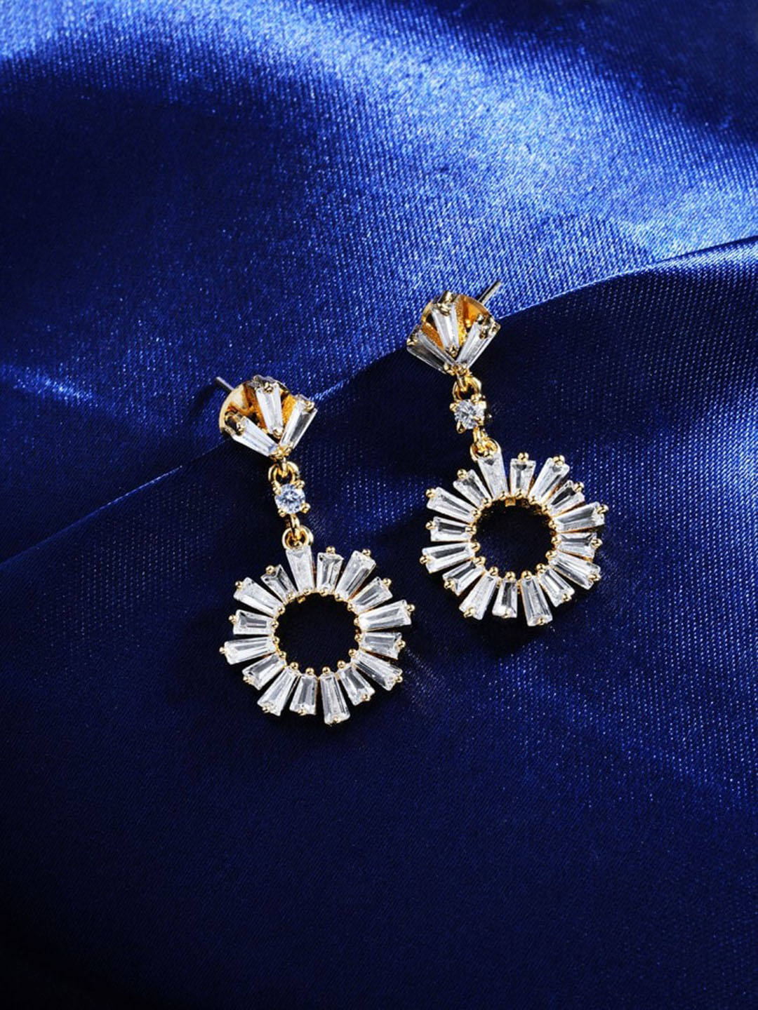 

HOT AND BOLD Gold-Plated Zircon Studded Classic Drop Earrings, White