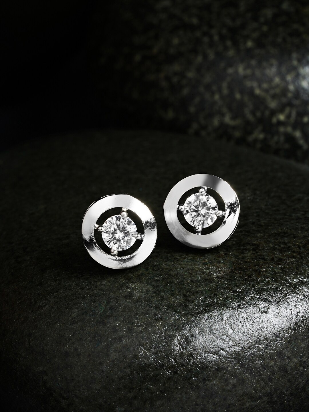 

HOT AND BOLD Silver-Plated Zircon Studded Classic Studs Earrings, White