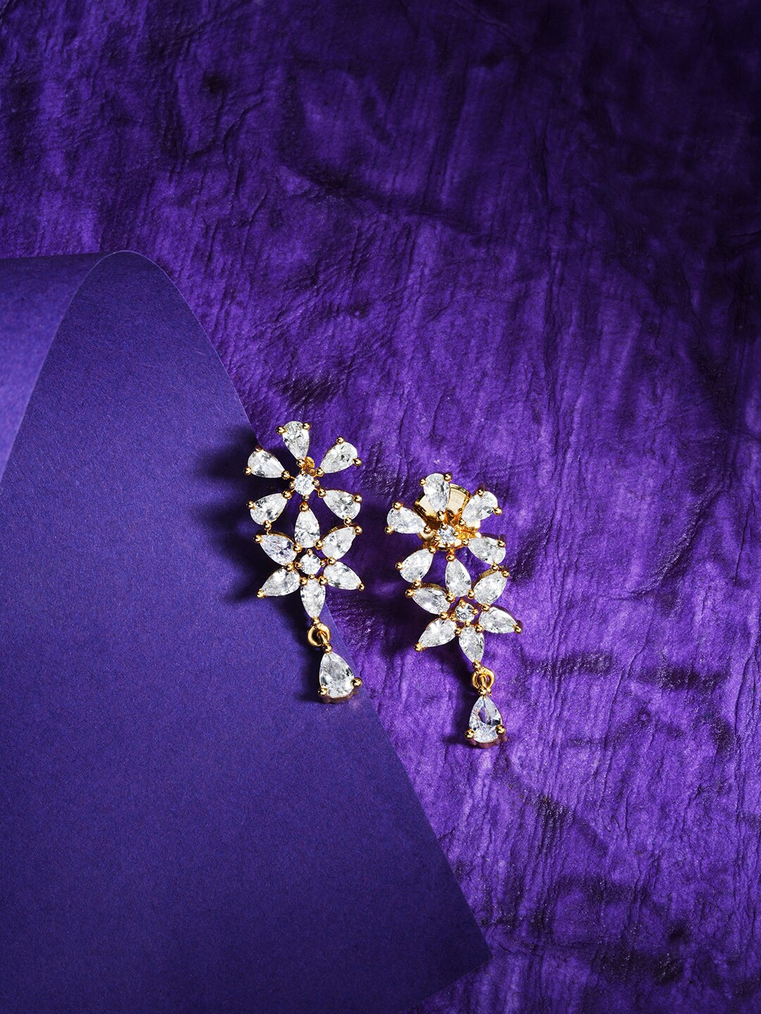 

HOT AND BOLD Gold-Plated Zircon Studded Classic Drop Earrings