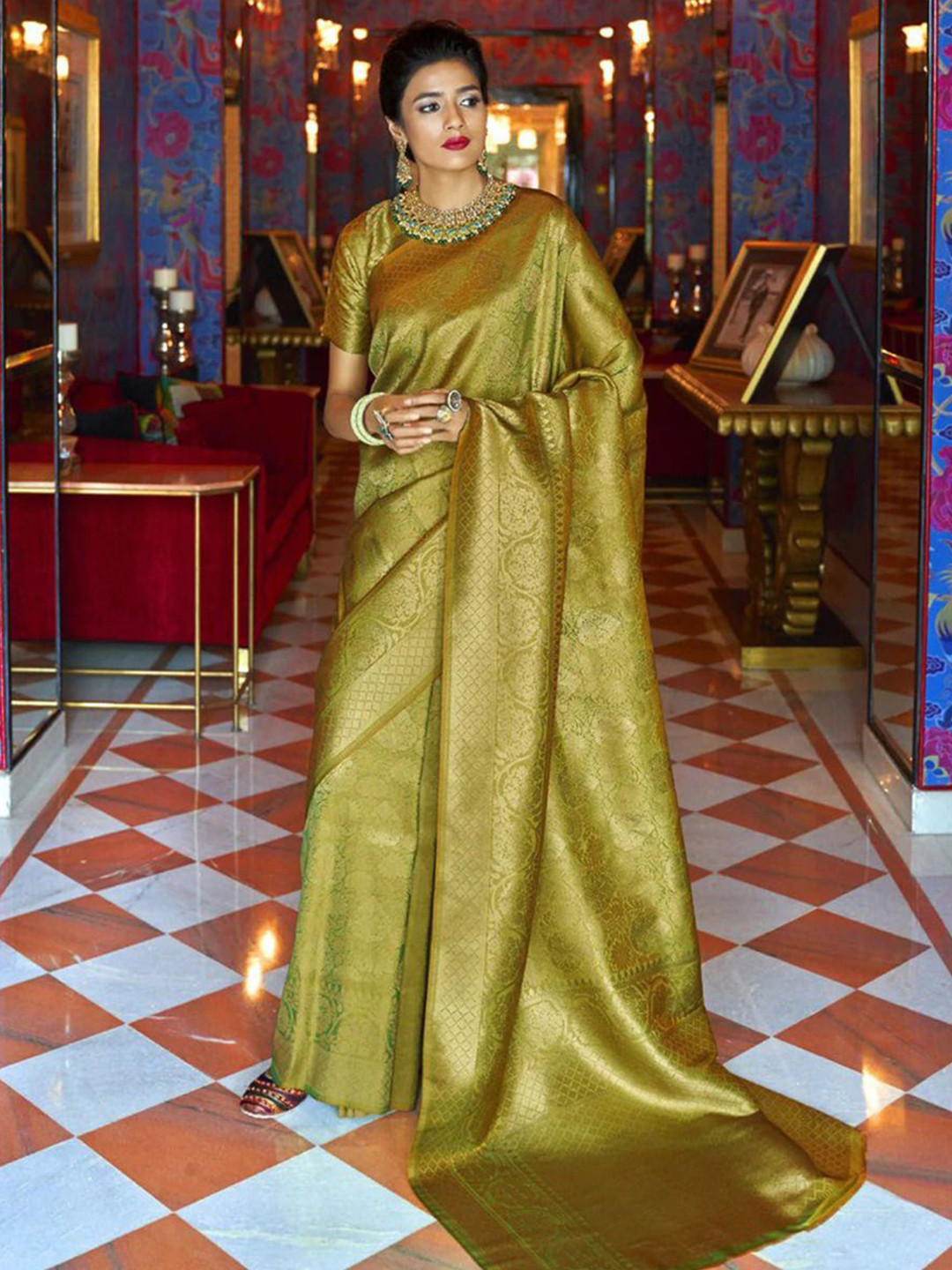 

Anjaneya Sarees Woven Design Zari Saree, Green