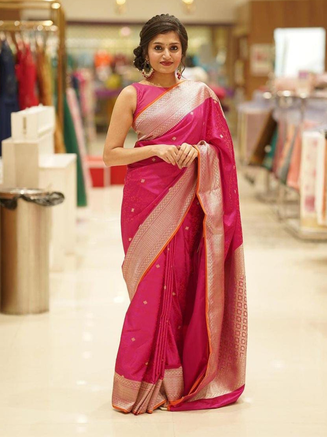 

Anjaneya Sarees Woven Design Zari Saree, Pink