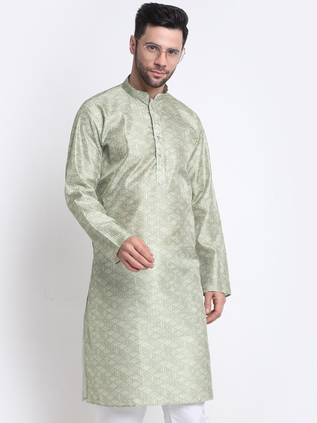 

KRAFT INDIA Men Woven Design Silk Kurta, Green