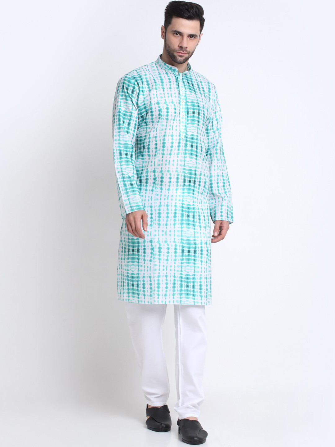 

KRAFT INDIA Men Tie & Dye Mandarin Collar Cotton Kurta, Green