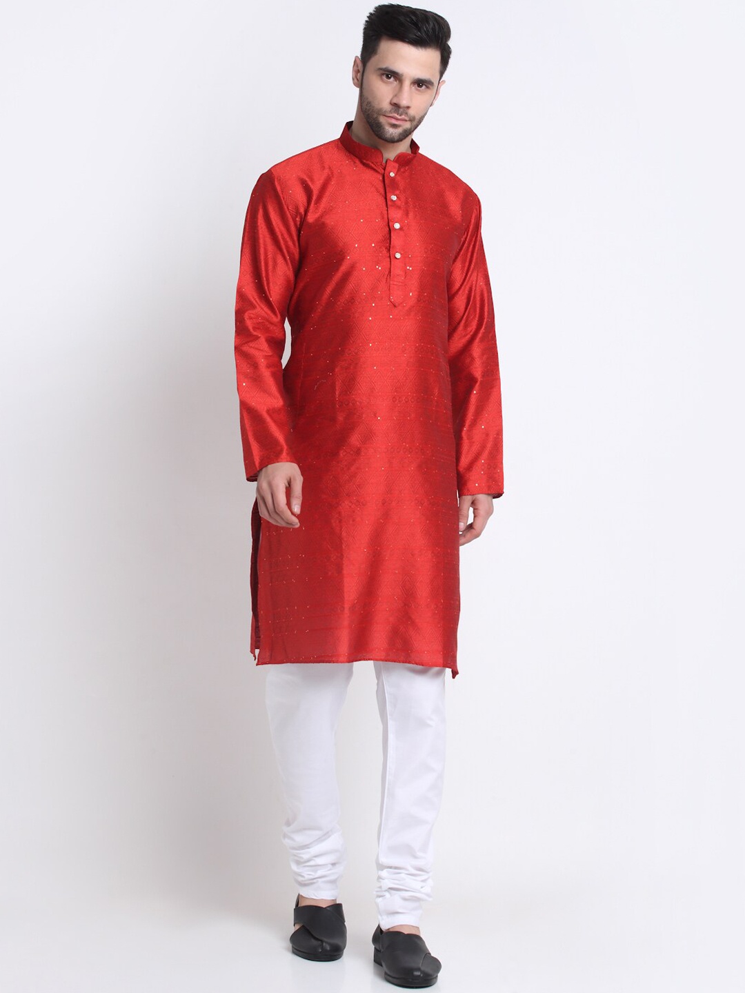 

KRAFT INDIA Men Woven Design Mandarin Collar Kurta, Maroon