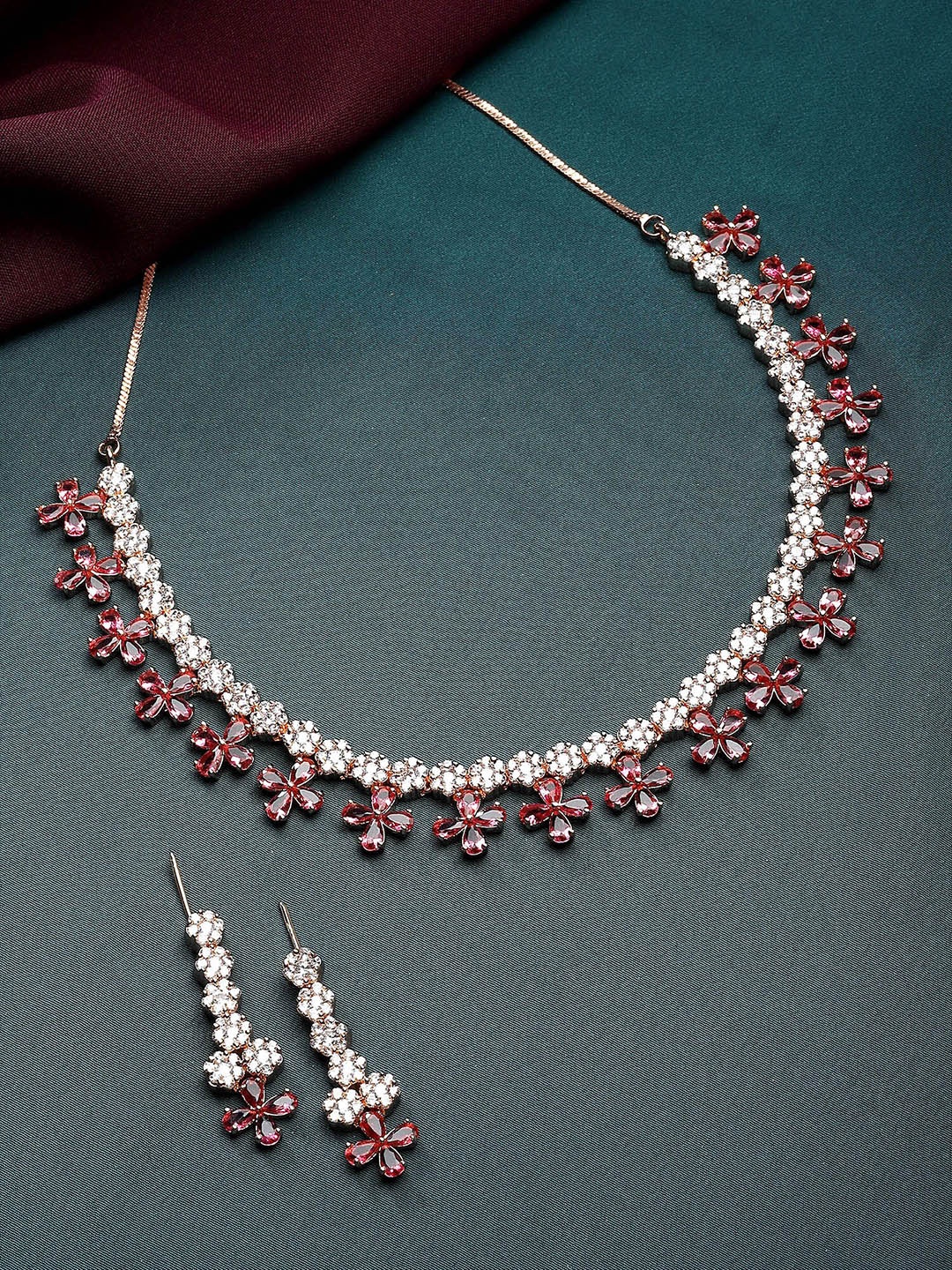 

KARATCART Rose Gold-Plated CZ-Studded Necklace & Earring Jewellery Set