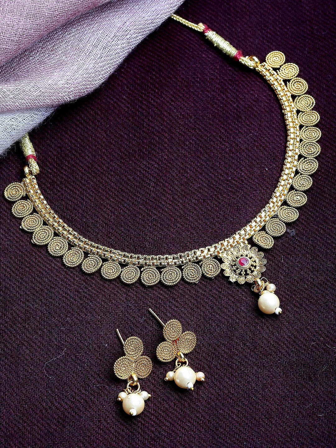 

KARATCART Gold-Plated Stone-Studded & Beaded Jewellery Set