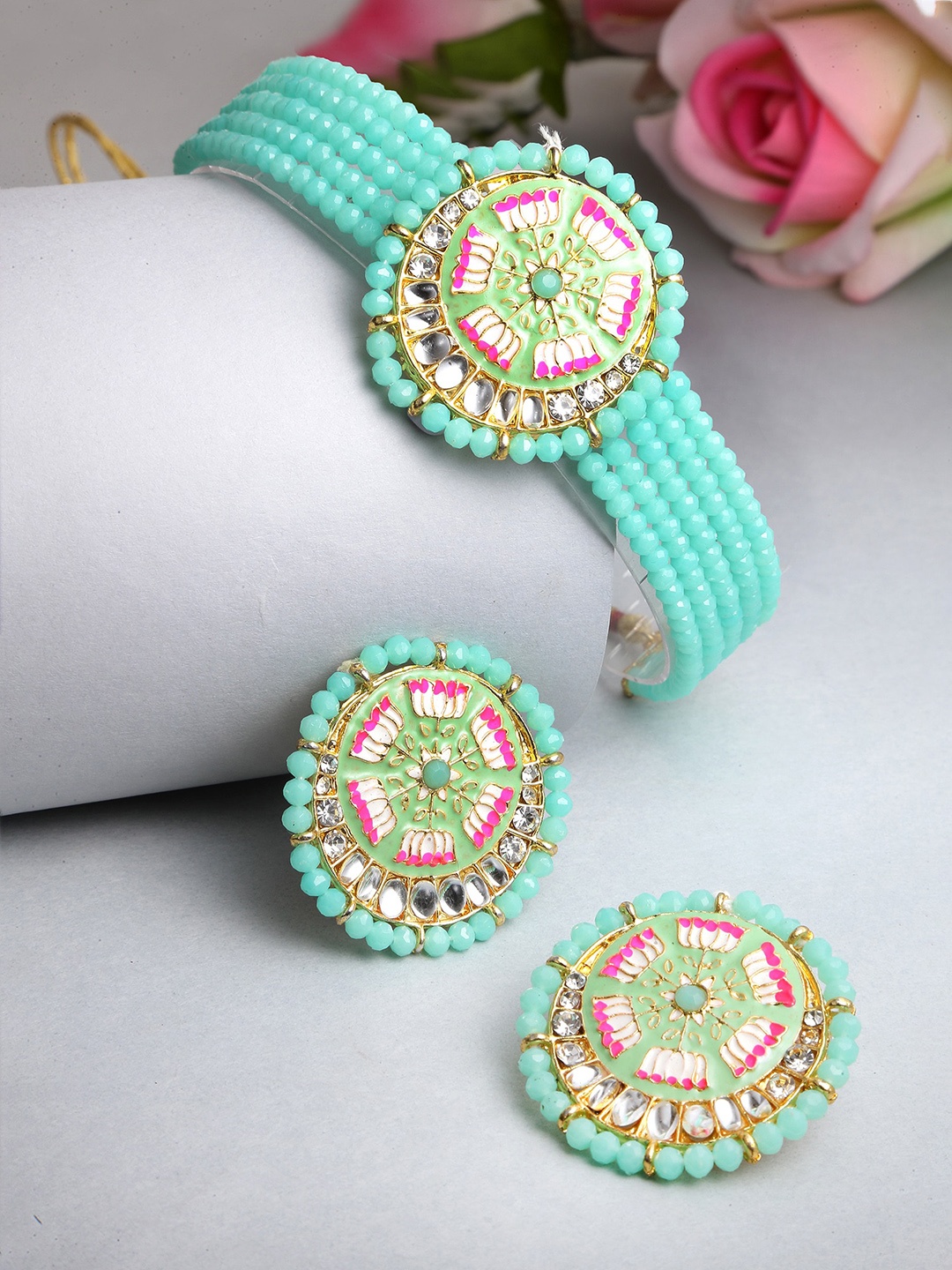 

KARATCART Gold-Plated Crystal-Studded & Beaded Jewellery Set