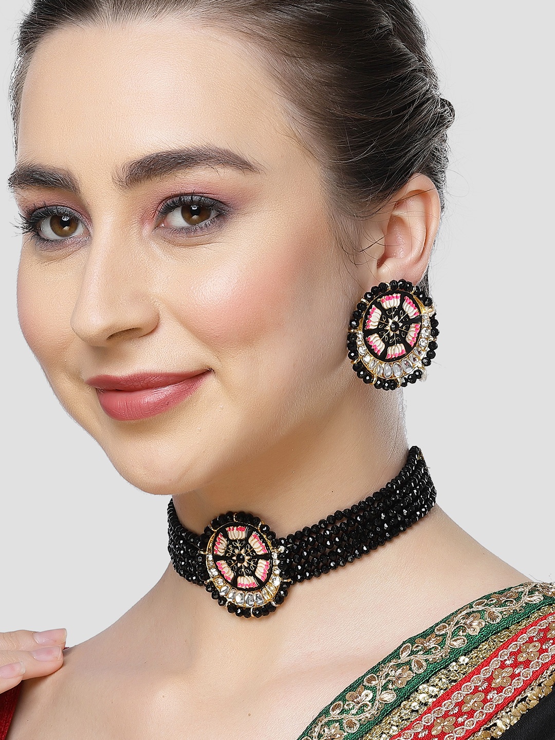 

KARATCART Gold-Plated Crystal-Studded & Beaded Jewellery Set