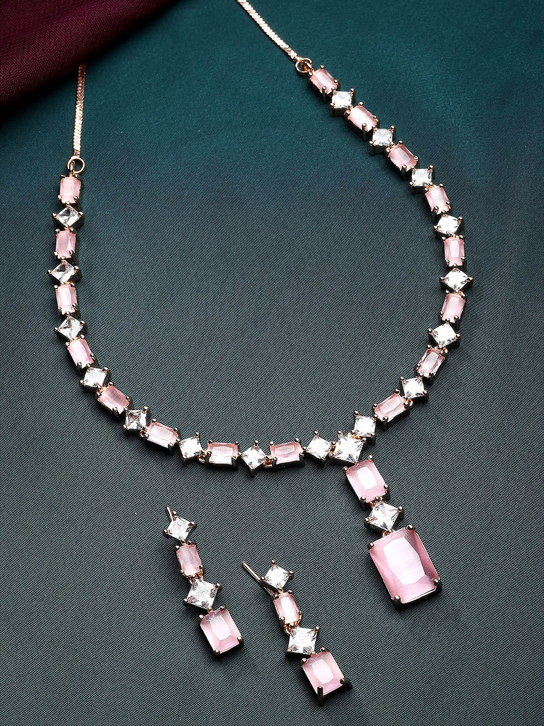 

KARATCART Rose Gold-Plated CZ-Studded Necklace Set
