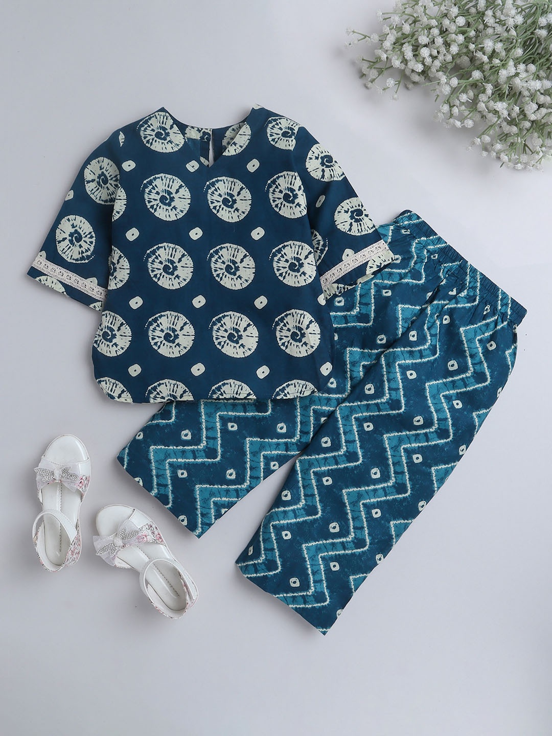 

The Magic Wand Girls Tie & Dye Printed Pure Cotton Night Suit, Blue