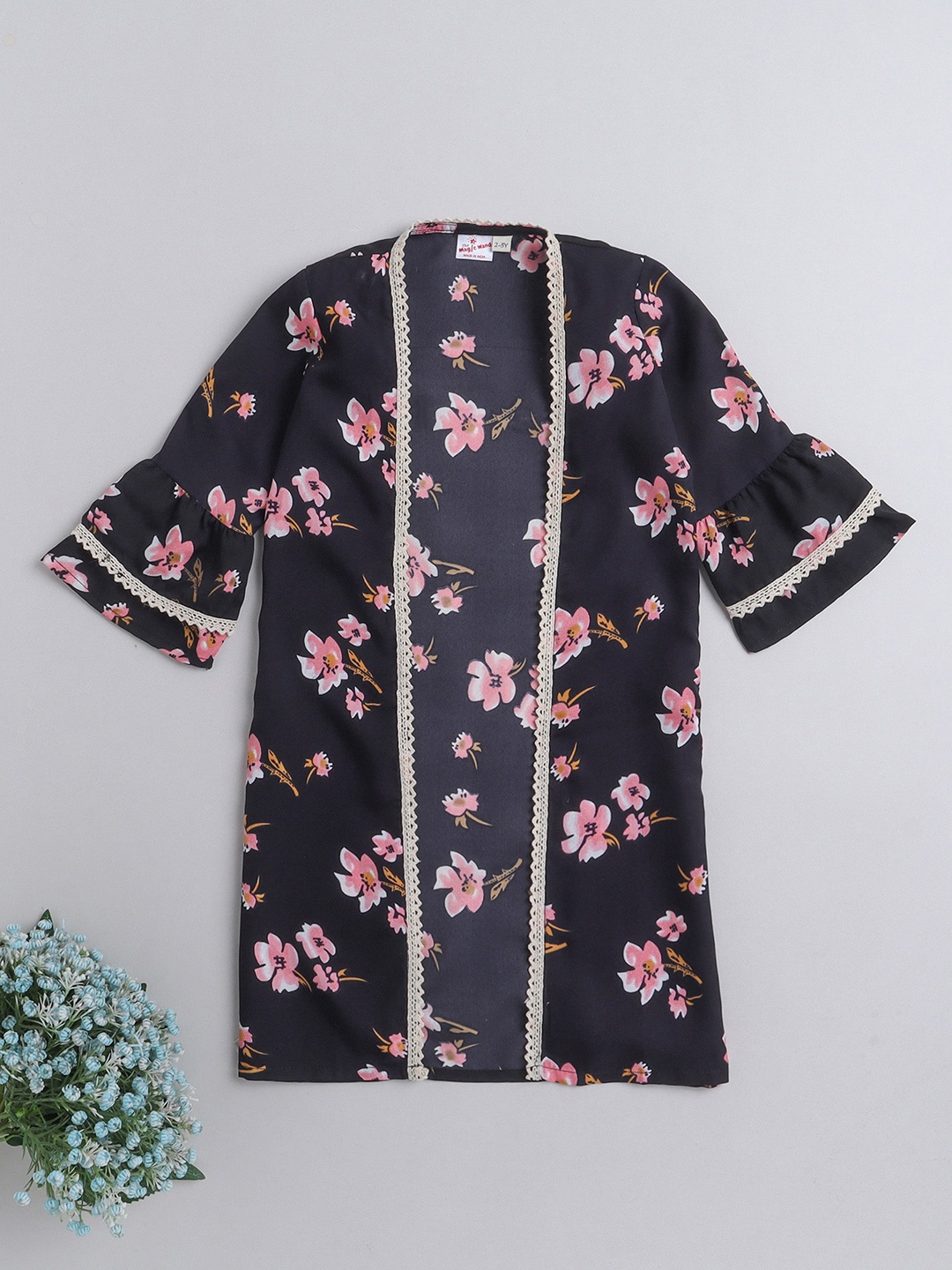 

The Magic Wand Girls Printed Lace Detailing Shrug, Navy blue