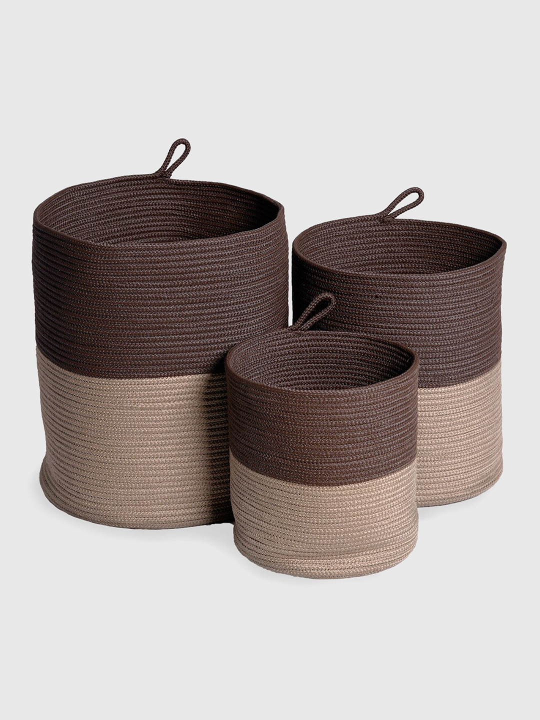 

Trident Classic Brown & Beige Colourblocked Braided Storage Basket Organizer