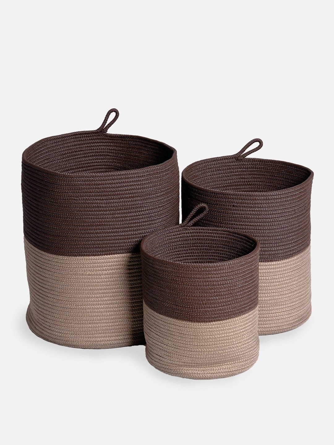 

Trident Classic Brown & Beige Colourblocked Braided Storage Basket Organizer