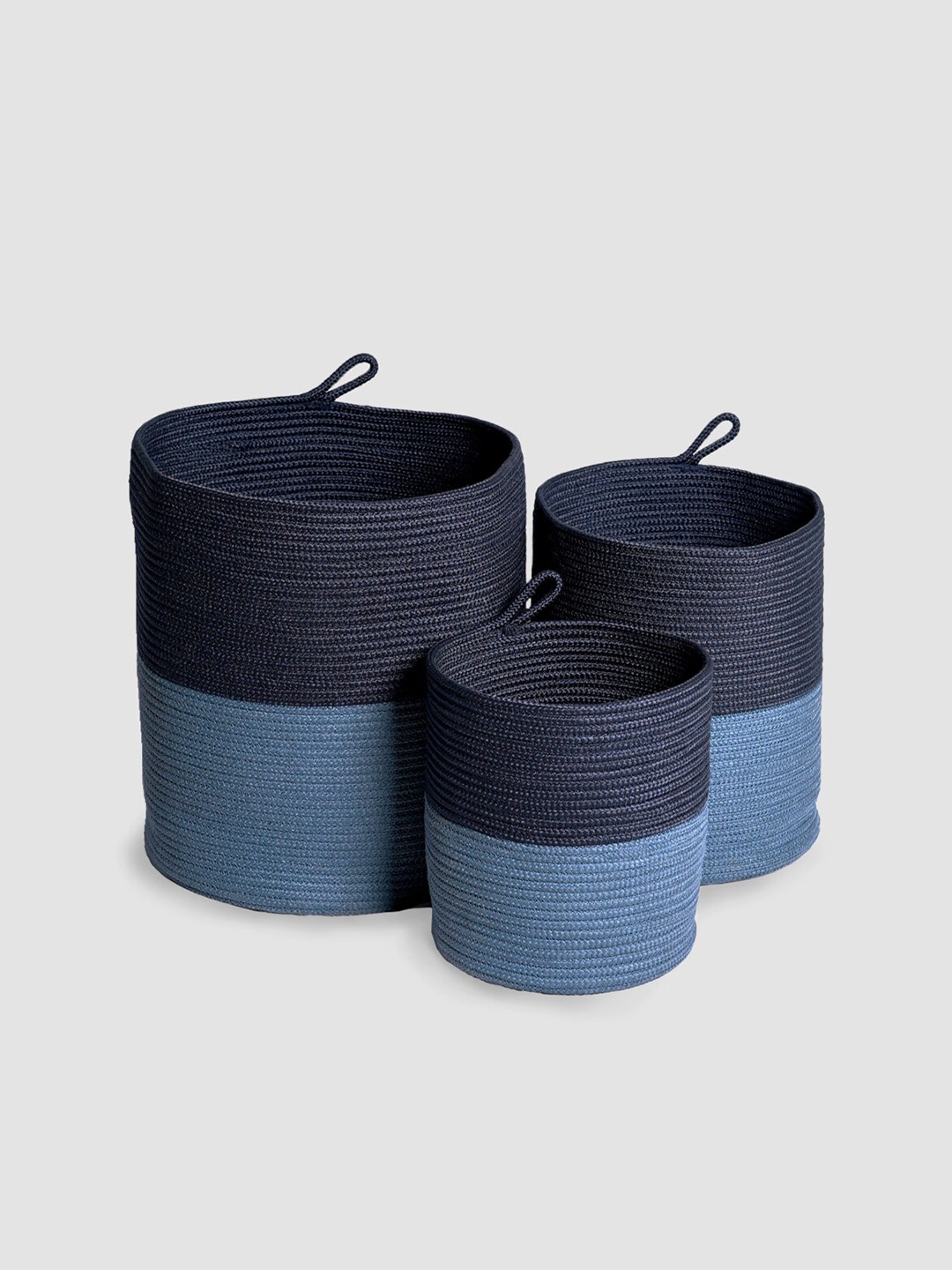 

Trident Classic Blue & Navy Blue Colourblocked Braided Storage Basket Organizer