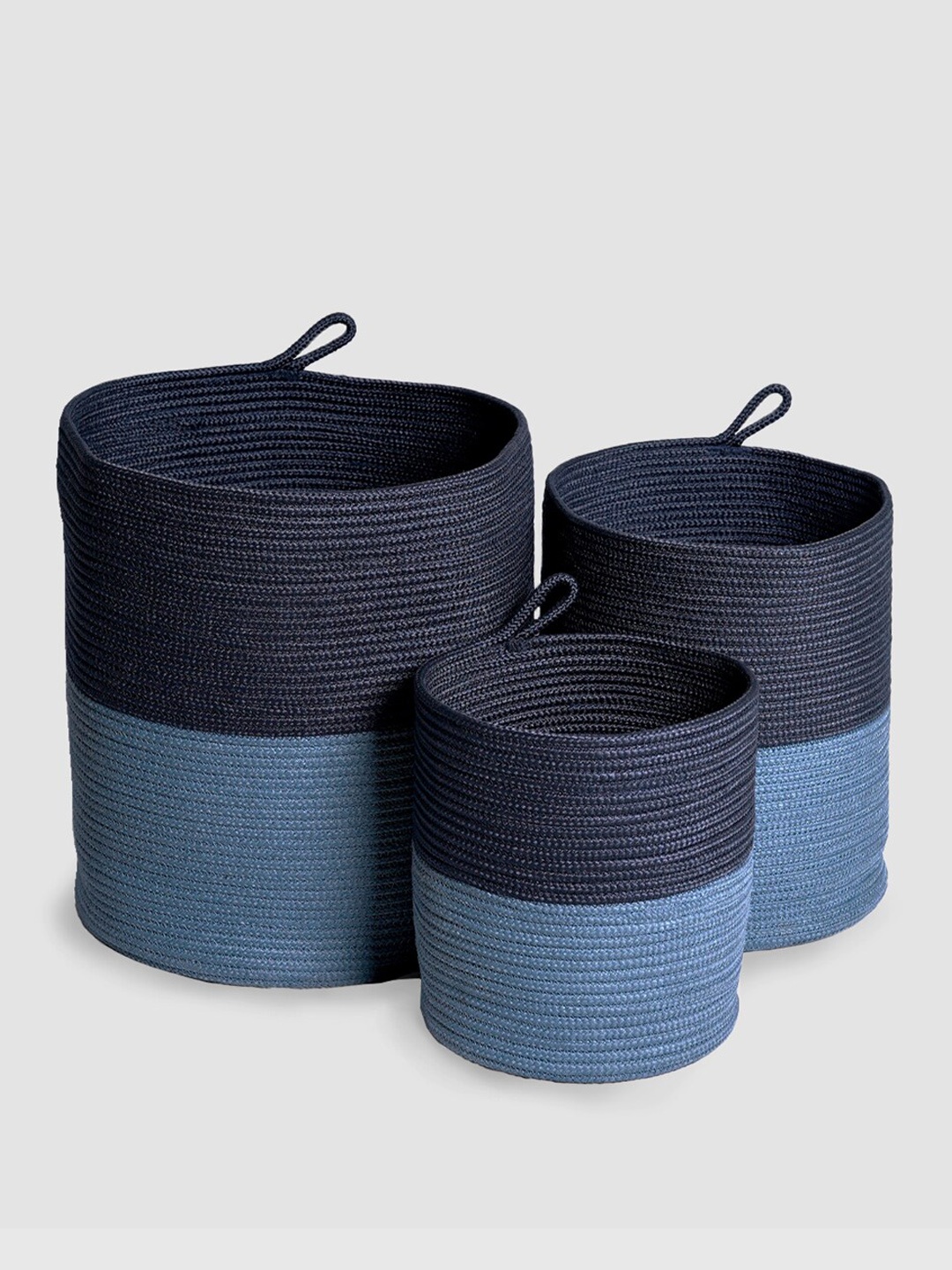 

Trident Classic Blue & Navy Blue Colourblocked Braided Storage Basket Organizer
