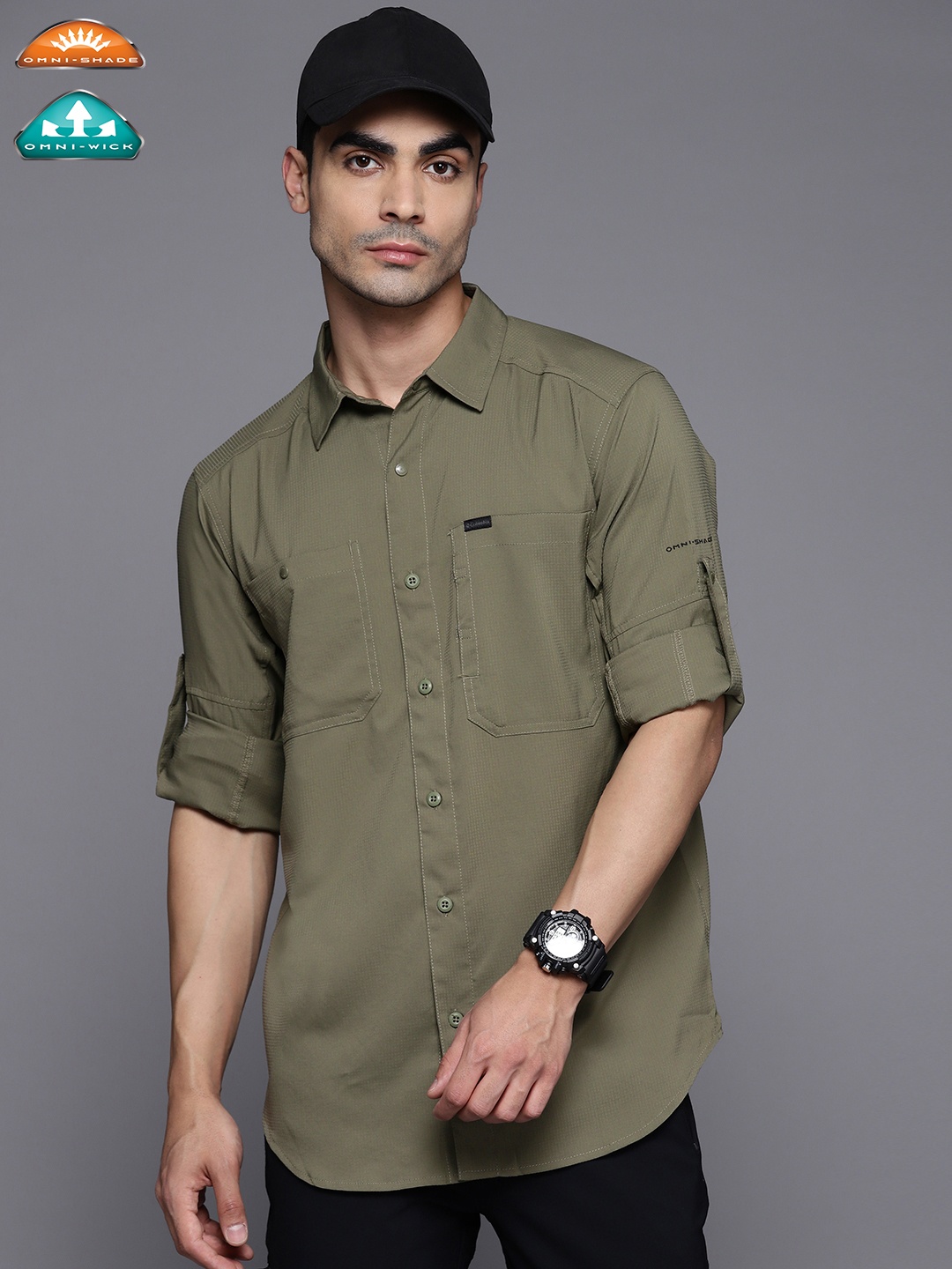 

Columbia Men Olive Green Casual Shirt