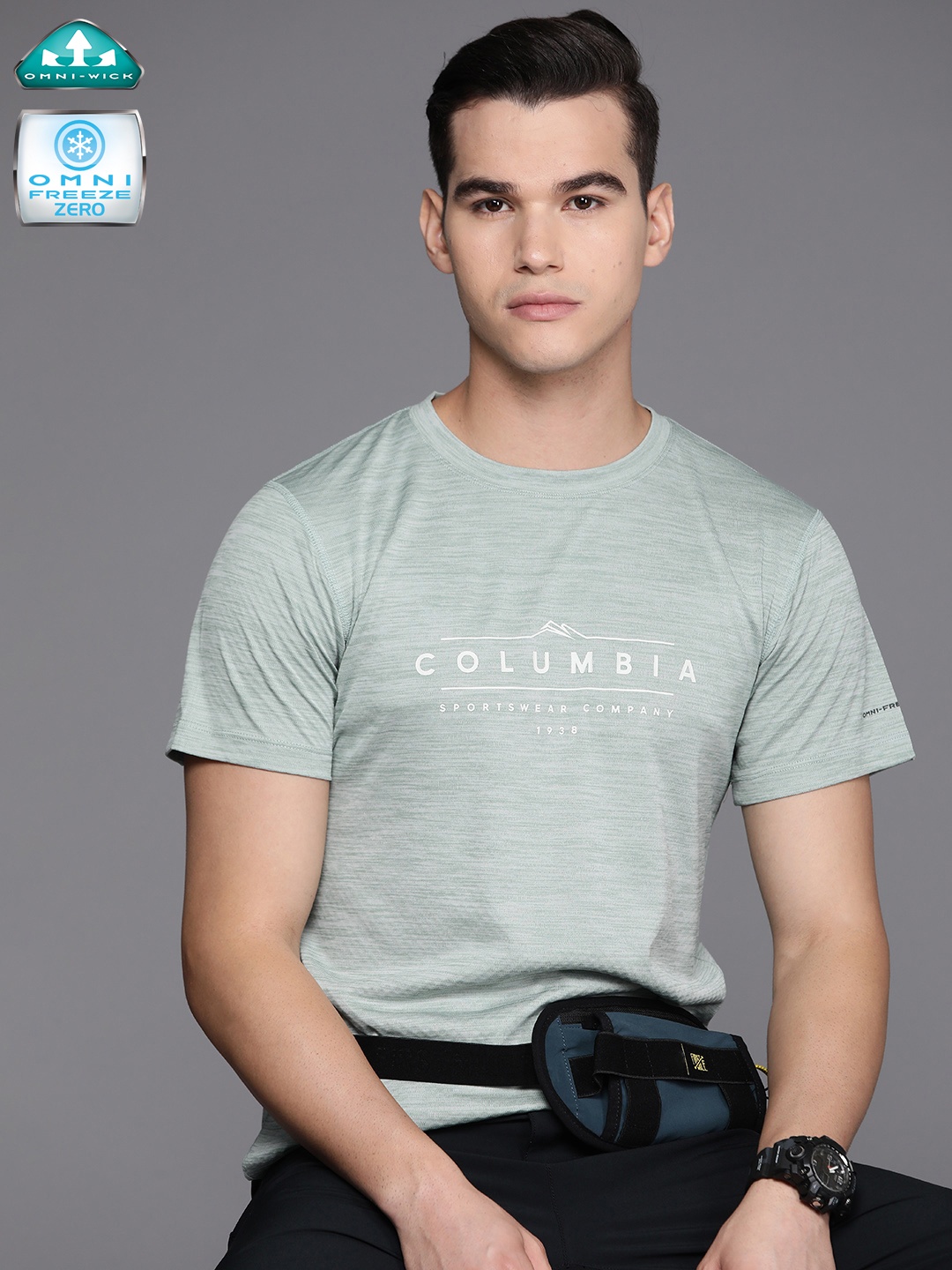 

Columbia Men Brand Logo Printed Zero Rules Slim Fit T-shirt, Green