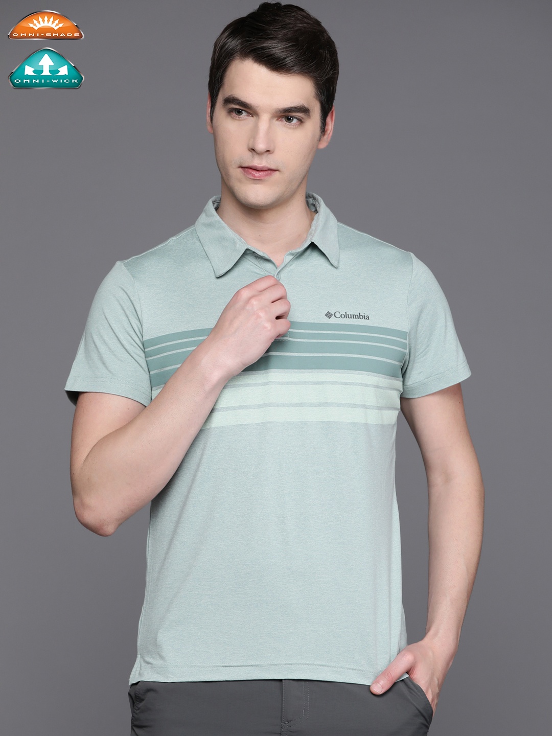 

Columbia Men Tech Trail Novelty Striped Polo Collar Slim Fit T-shirt, Green