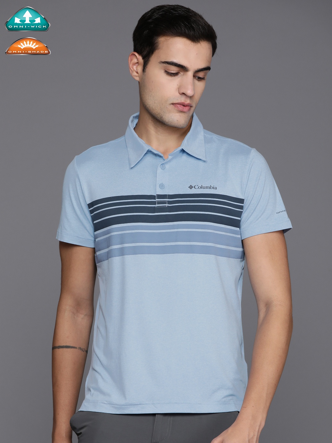 

Columbia Men Tech Trail Novelty Striped Polo Collar Slim Fit T-shirt, Blue