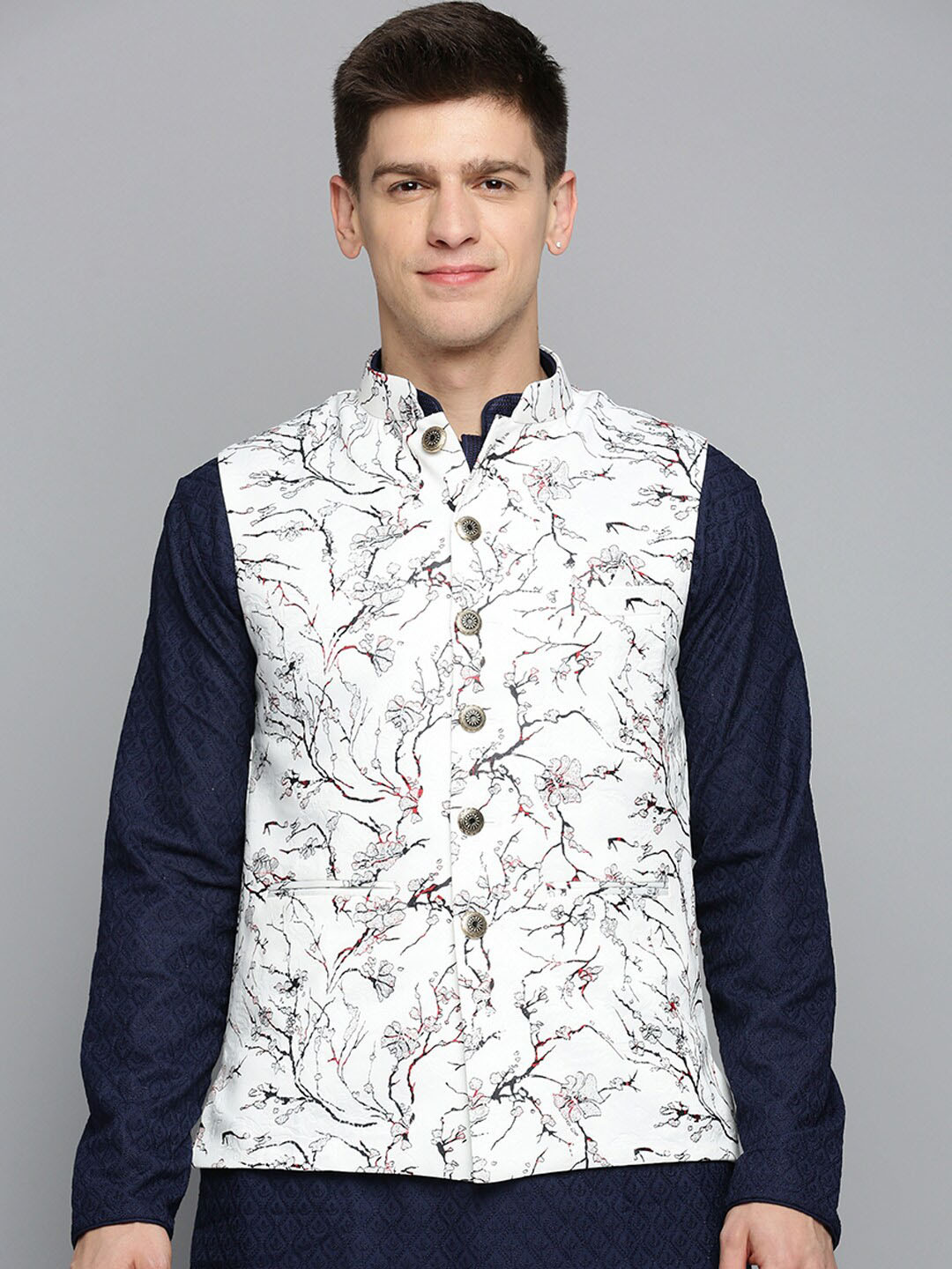 

SHOWOFF Floral Printed Nehru Jackets, White