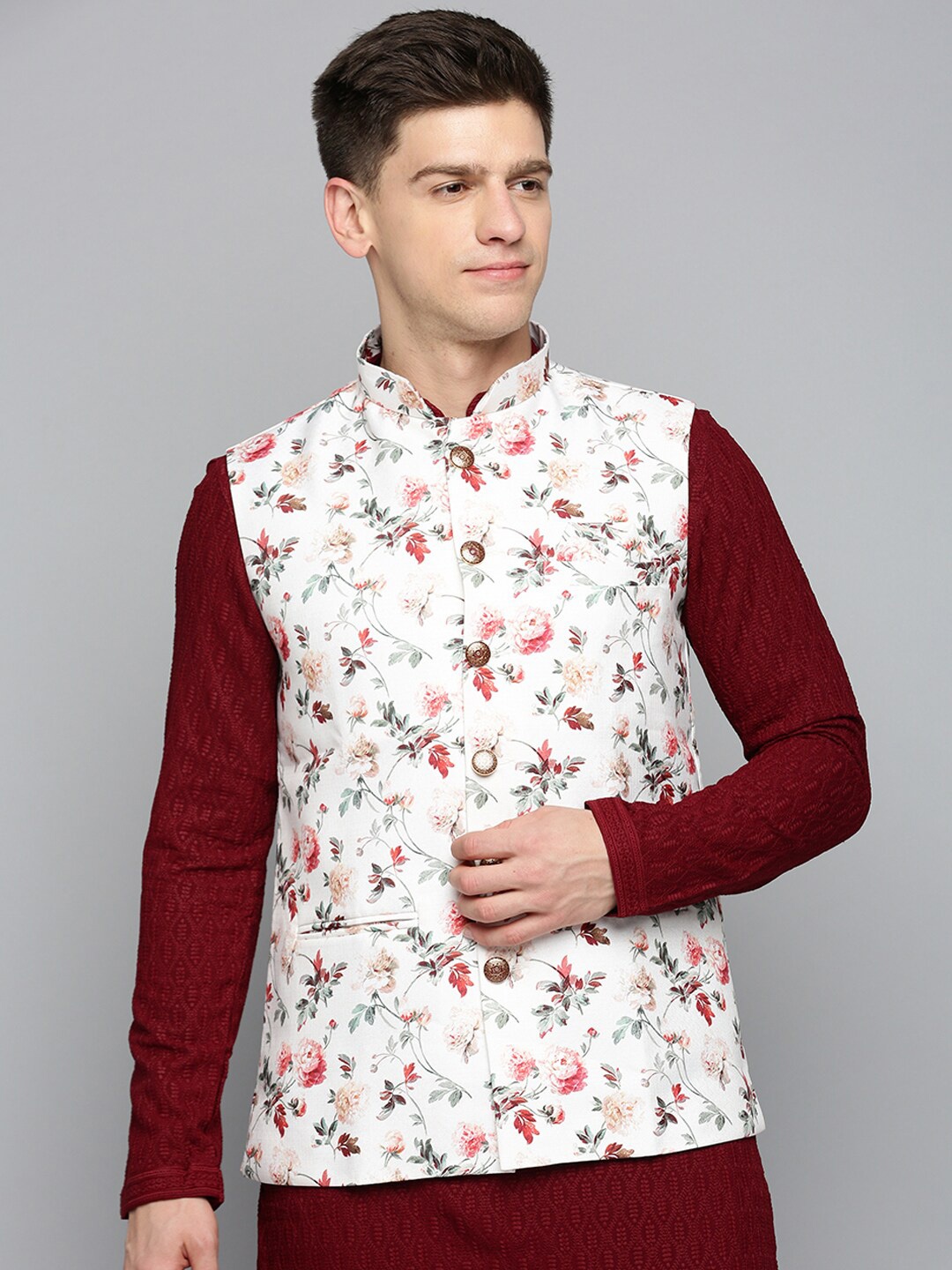 

SHOWOFF Printed Nehru Jackets, White