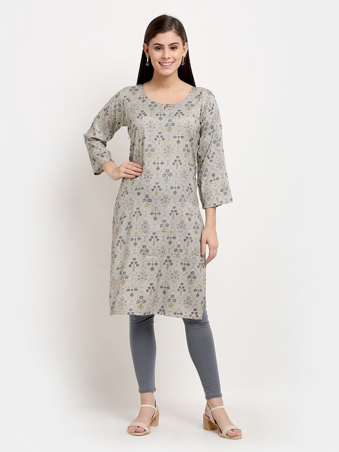 

GRACIT Women Floral Printed Floral Kurta, Grey