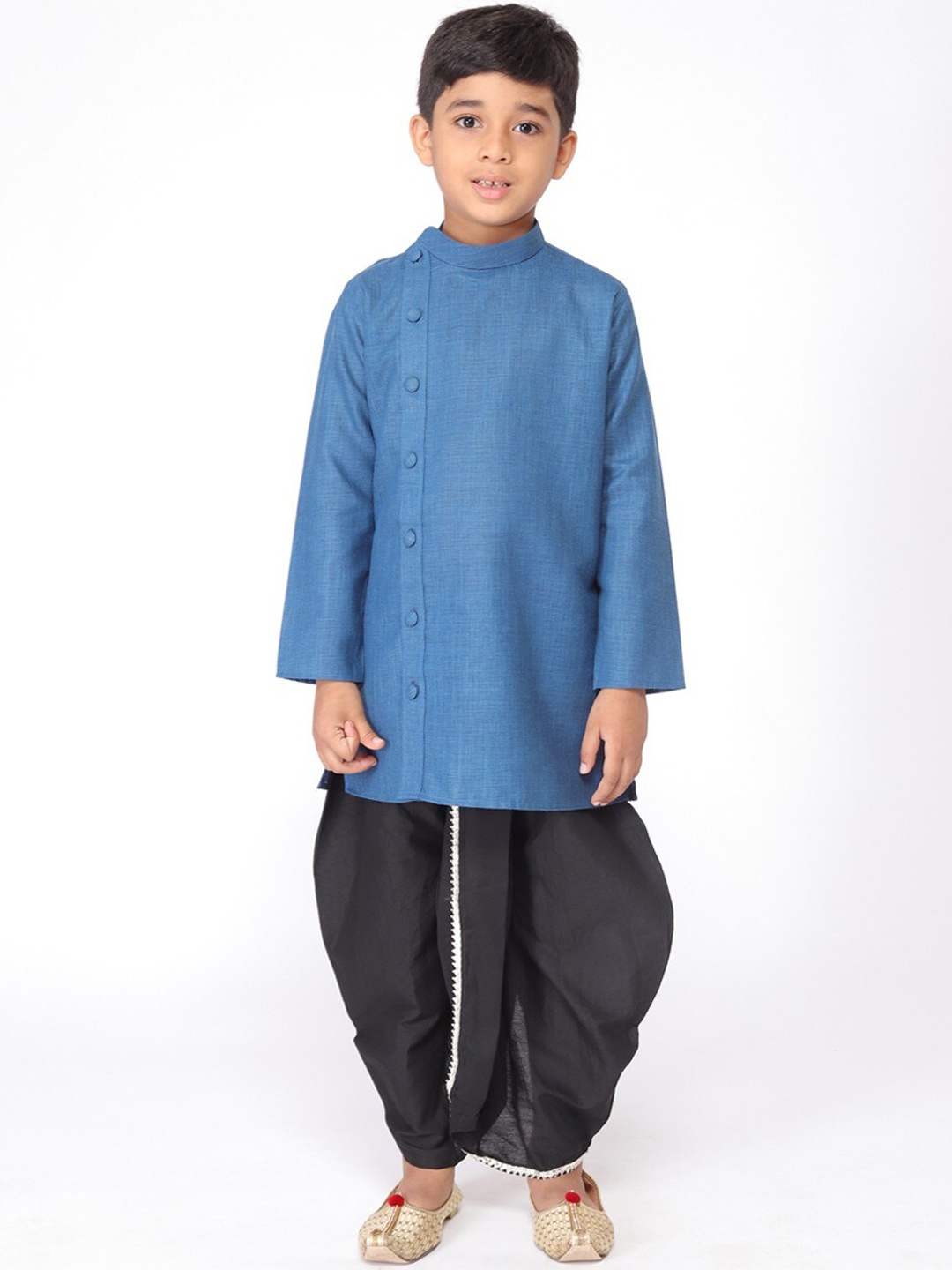 

TABARD Mandarin Collar Pure Cotton Kurta with Dhoti Pants, Blue