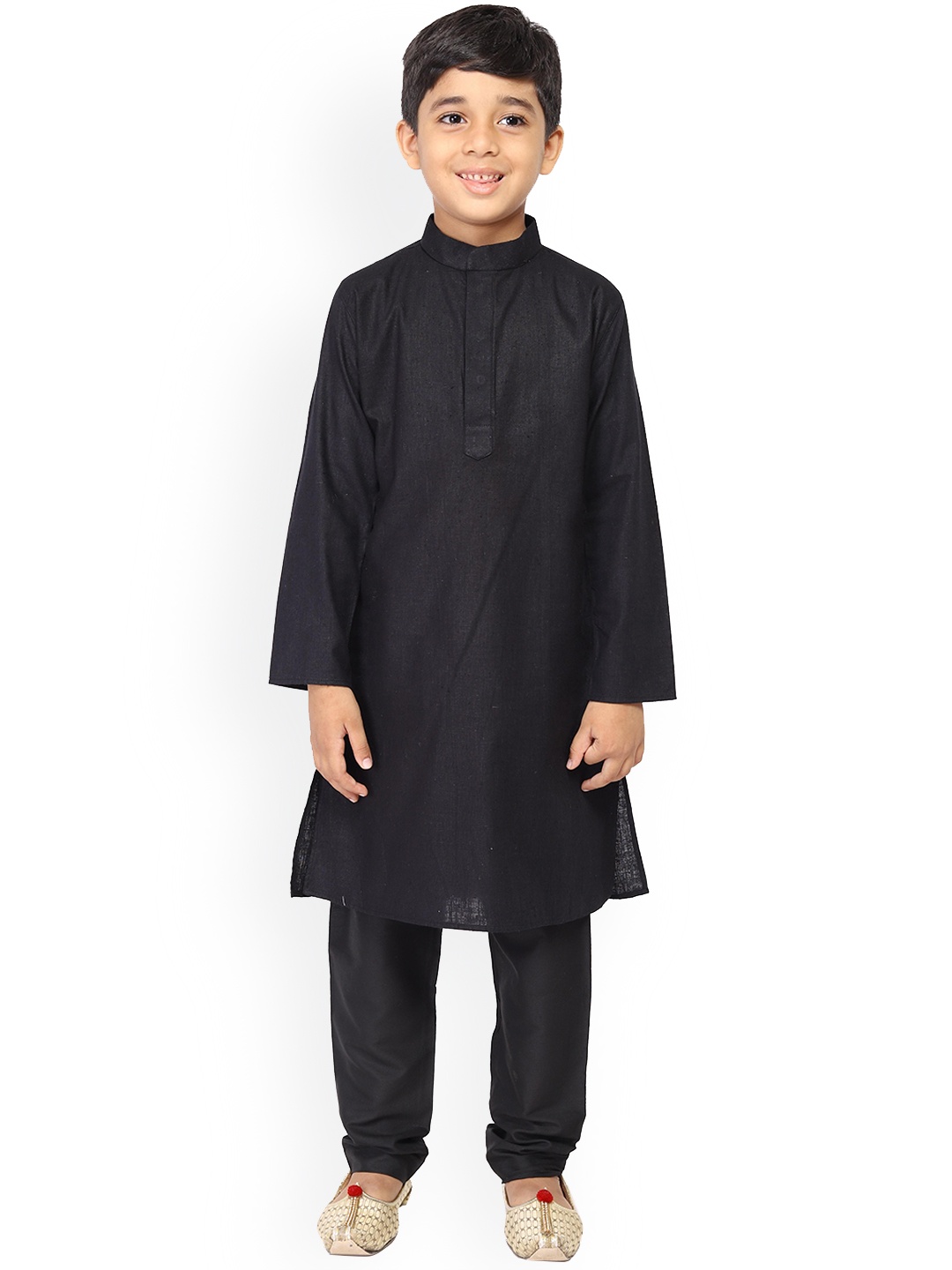

TABARD Mandarin Collar Pure Cotton Kurta with Churidar, Black